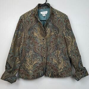 Coldwater Creek Tapestry Blazer M Jacquard  Cottagecore Academia  Description: